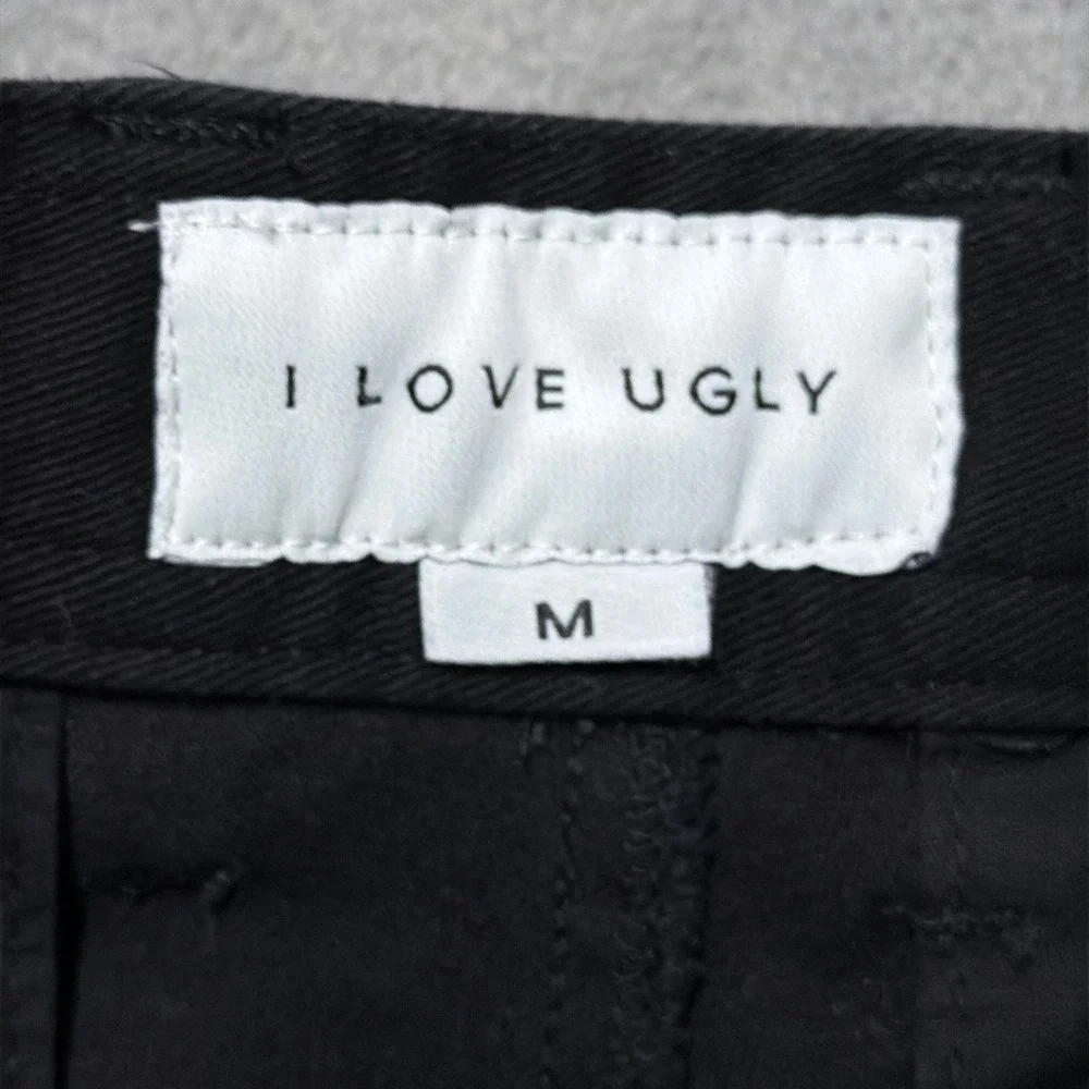 I Love Ugly Chino Pants Mens Medium‎ Black Cotton Stretch Slim Tapered Casual